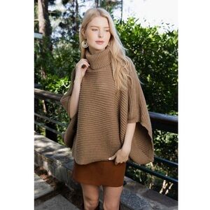 Cozy Brown Turtleneck Poncho